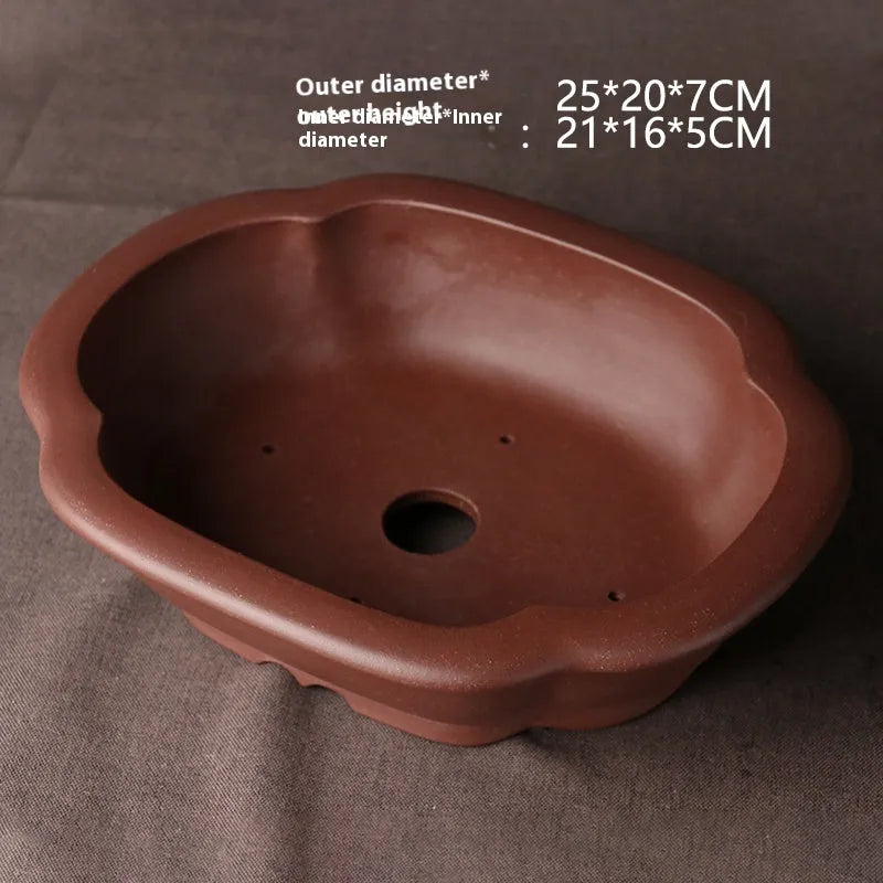 Handmade purple clay bonsai basin with classical Chinese style design