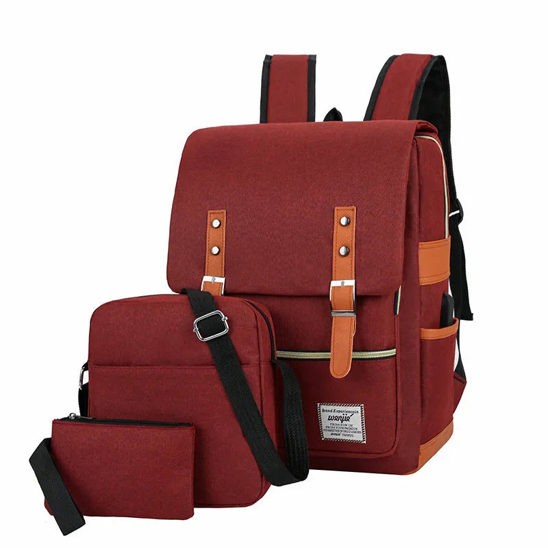 Three-piece business backpack in Oxford cloth with curved shoulder strap and multiple compartments