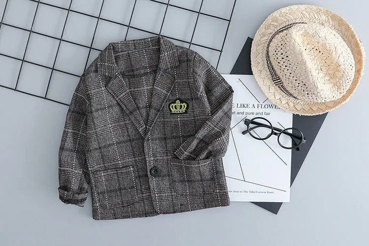 Children's cotton three-piece suit in coffee colour for toddlers with jacket, trousers and waistcoat