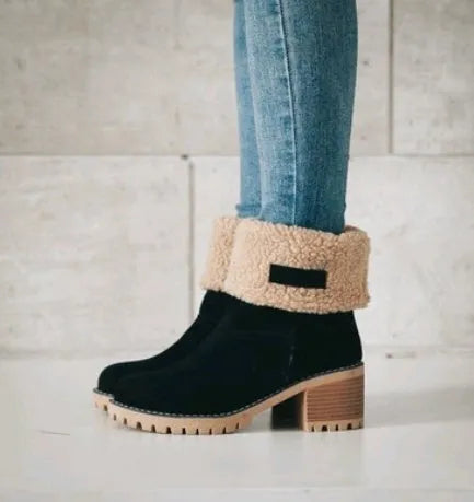 Women's suede mid-calf snow boots in multiple colours on a beef tendon sole
