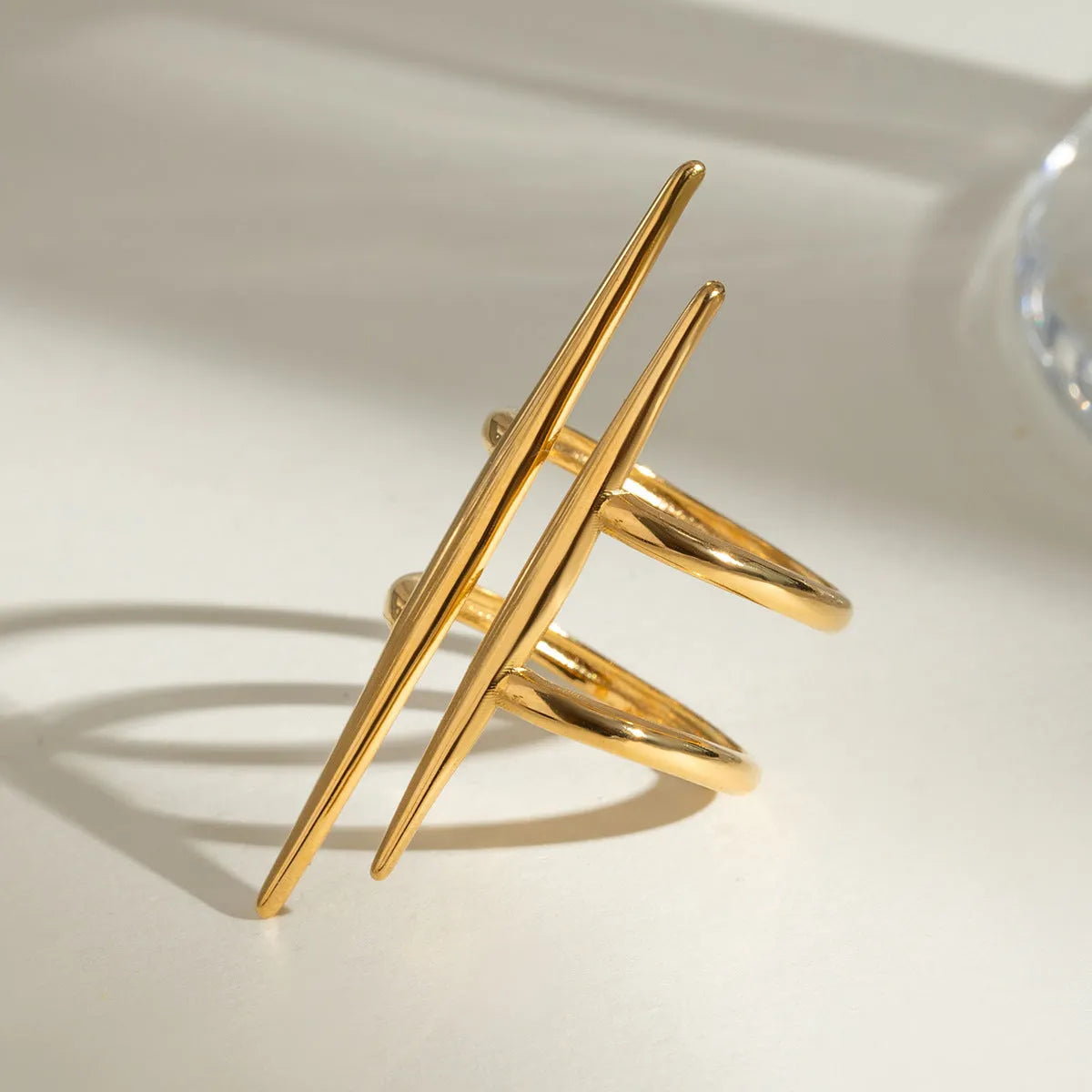 Women's stainless steel geometric line ring with electroplated finish, high-sense design