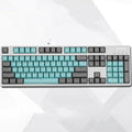 PBT mechanical keyboard keycaps set with two-colour design showing multiple theme options