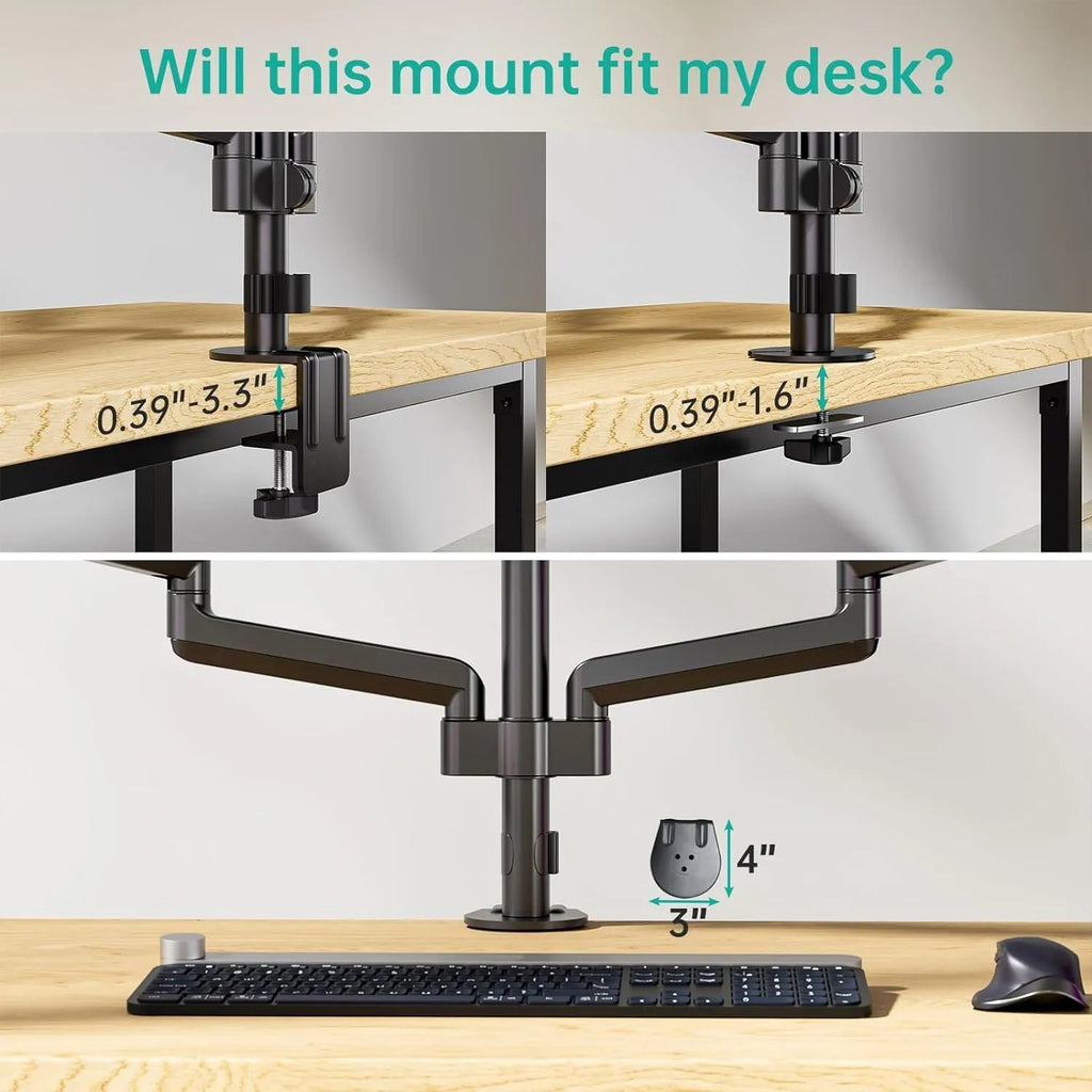 Black three-arm gas spring monitor arm for 13 to 27 inch computer screens