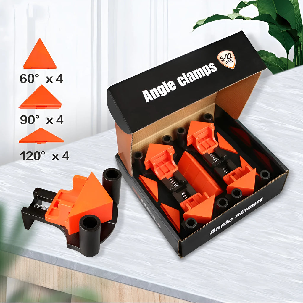 Four plastic 90-degree right angle clips for picture frame assembly and woodworking