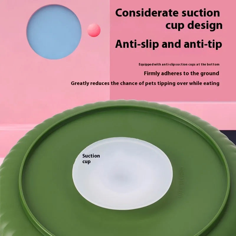 Pet food bowl with rotating game board and silicone anti-choke pad in multiple colour options