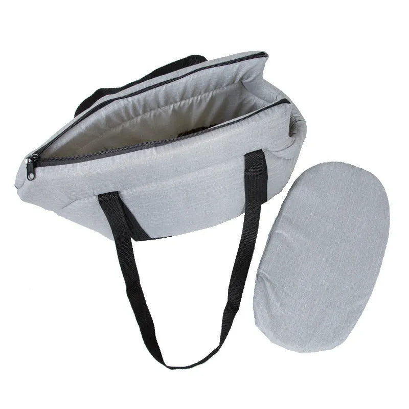 Portable mesh dog carrier bag for small pets, available in Gray and Red, with foldable design