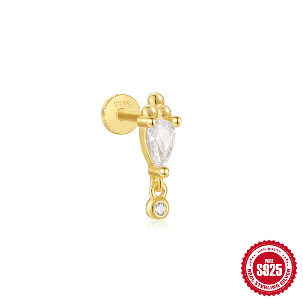 S925 sterling silver piercing ear stud with gold tone finish and XINGX inlaid tassel design