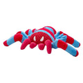 Red plush teddy dog toy with bite-resistant construction and tooth-cleaning ridges