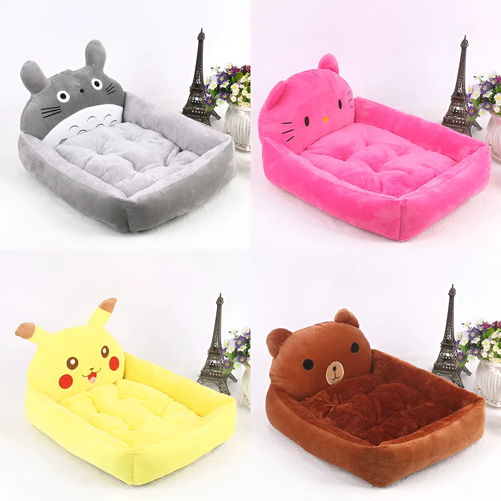 Blue cartoon-style washable pet bed with raised sides and soft fleece interior for small dogs or cats.