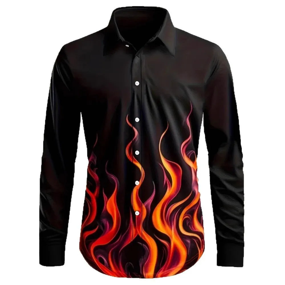 Men's Hawaiian style long sleeve shirt with floral pattern in a loose cardigan fit