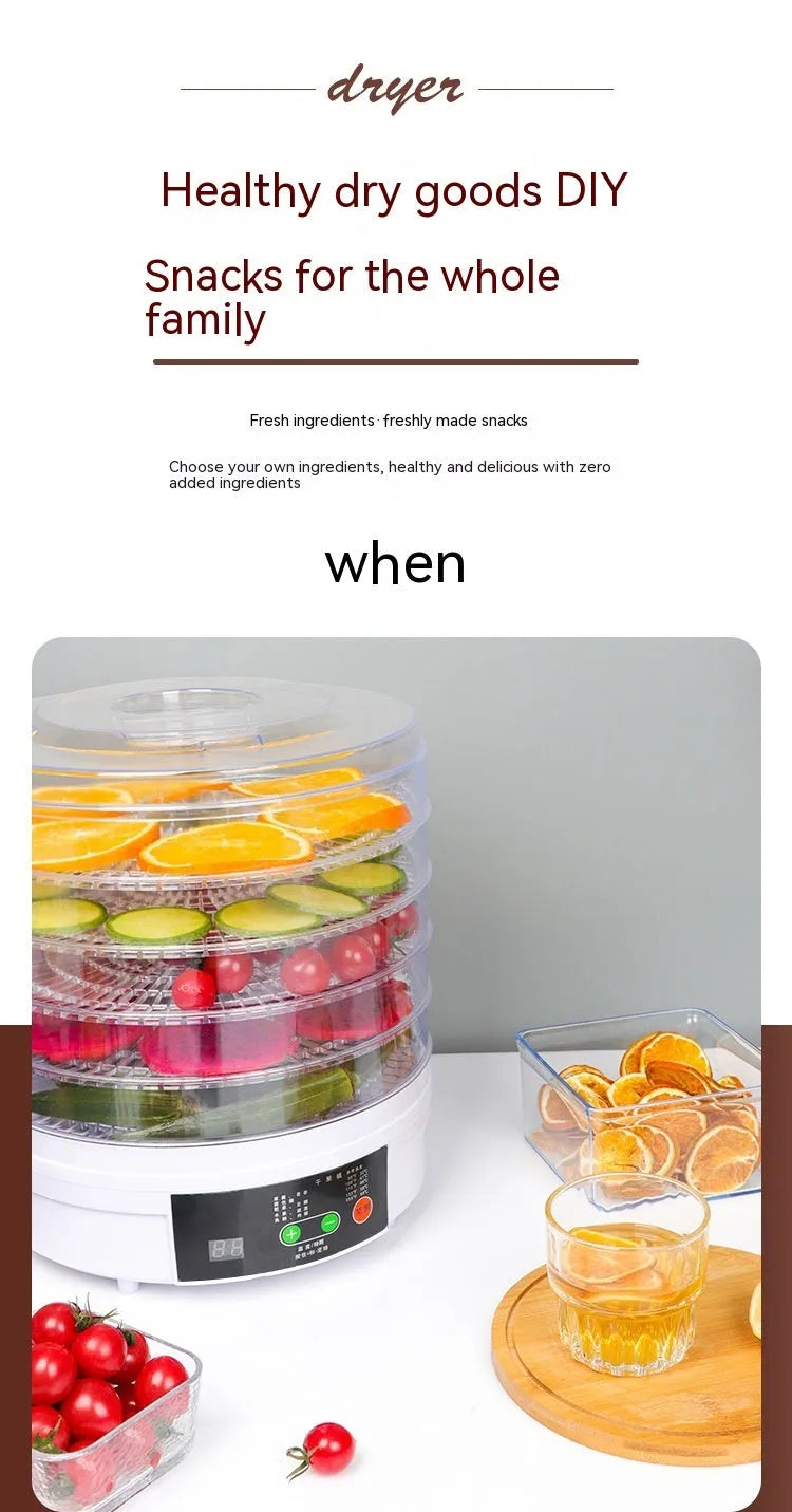 Five-tray household fruit dehydrator with clear door and adjustable temperature control