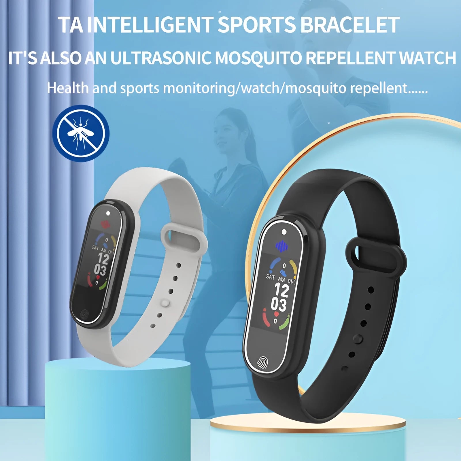 Black and white USB rechargeable electronic mosquito repellent wristband bracelet