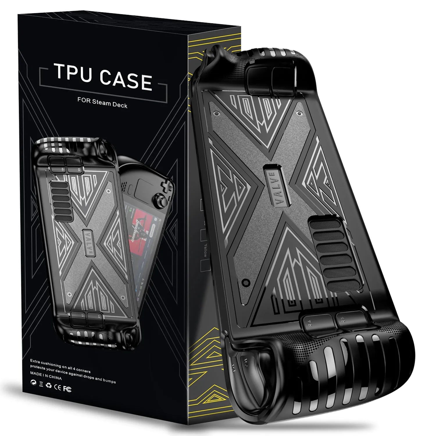 TPU silicone protective cover for Steam Deck console in red, blue, and black colour options