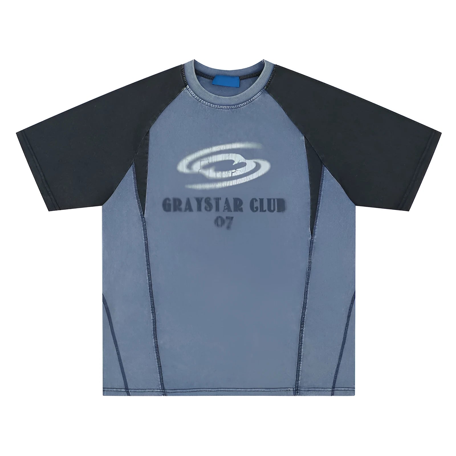 Men's blue hip hop letter print t-shirt with raglan sleeves and loose fit casual styling