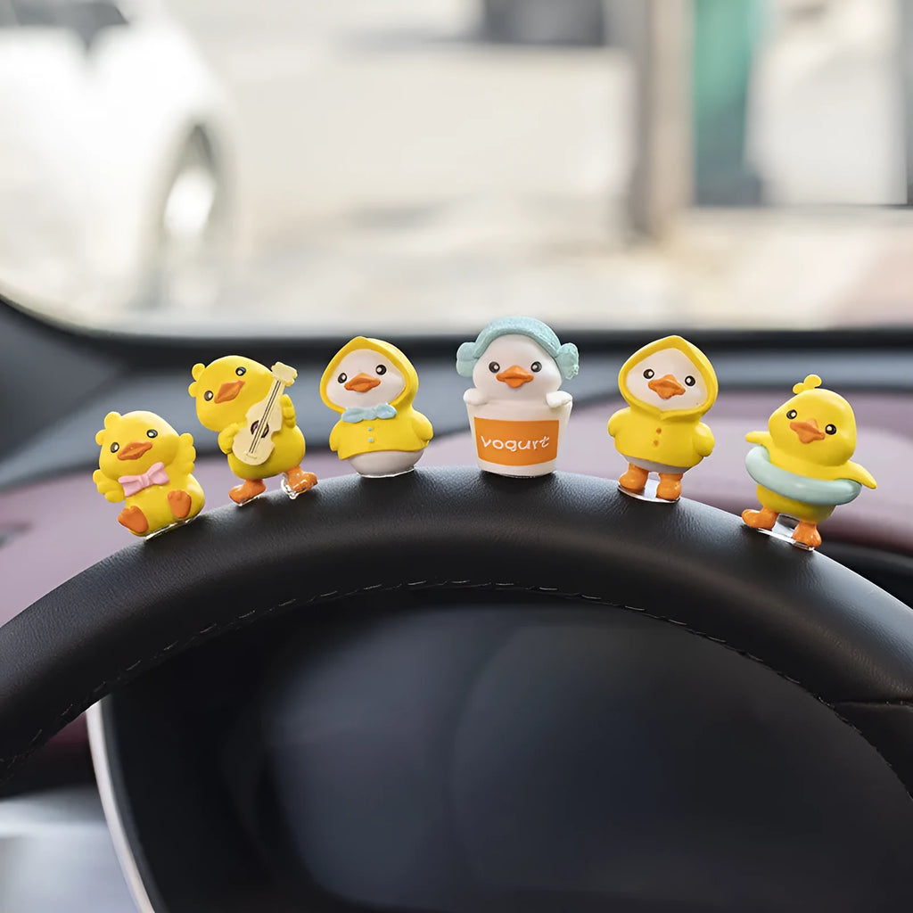 PVC cartoon duckling car decoration set with six small ducks and one welcome sign