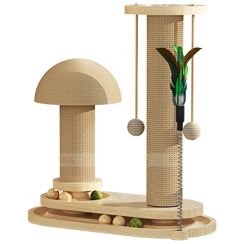 Solid wood cat turntable scratching post in a choice of colours and styles including oval mushroom design.