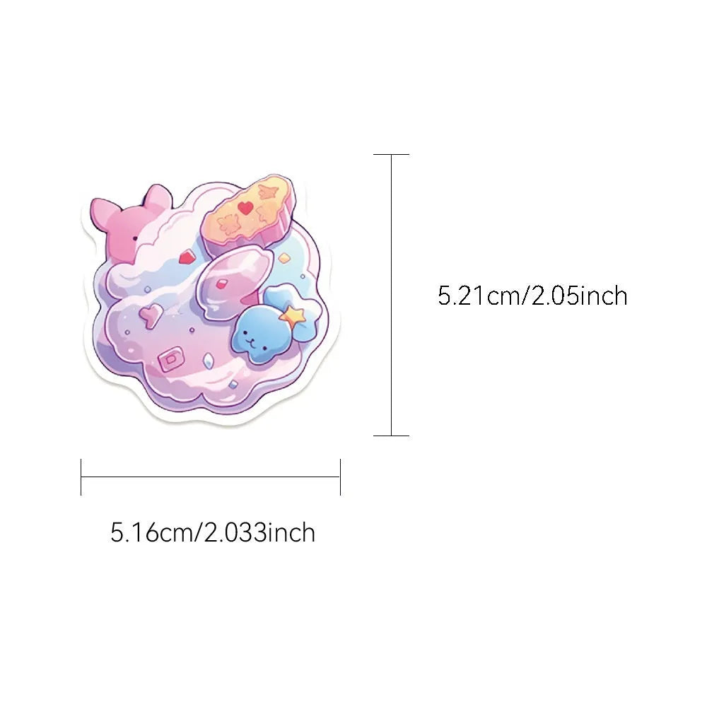 Pack of 50 cute candy-themed waterproof decorative stickers, sizes 4 to 7 cm.