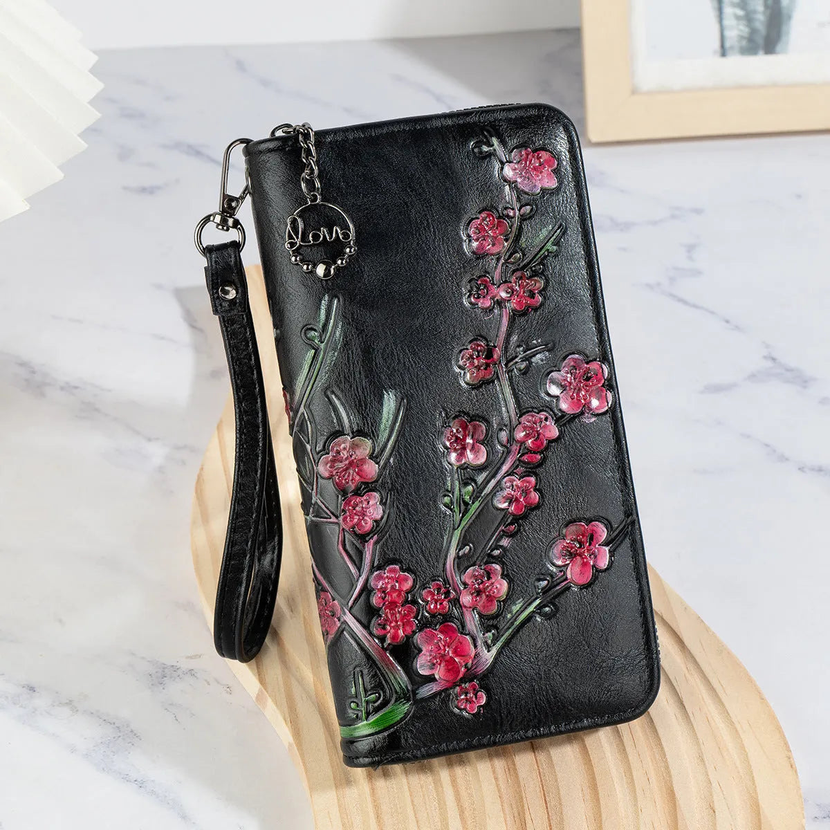 Embossed floral pattern handbag with hand-painted Chinese style elements in retro design