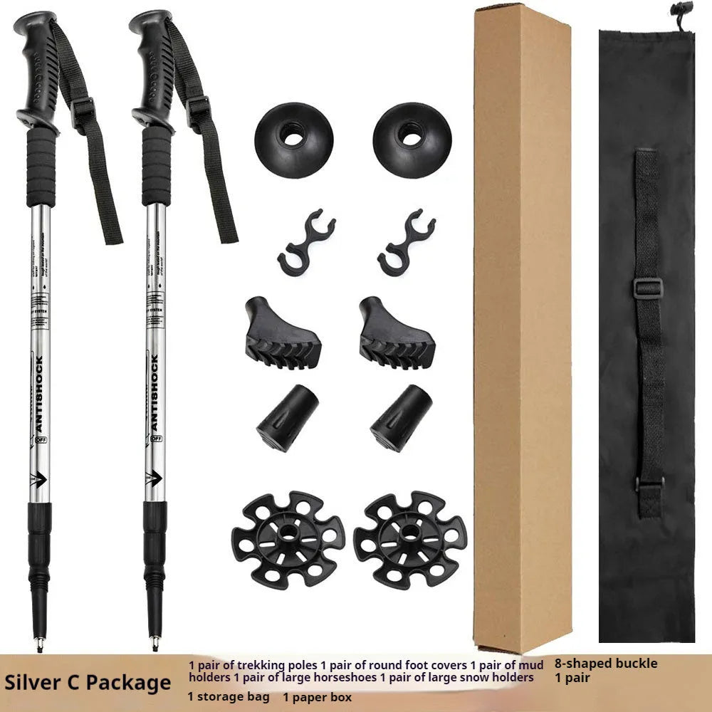Aluminium alloy telescopic trekking poles with adjustable length and accessories