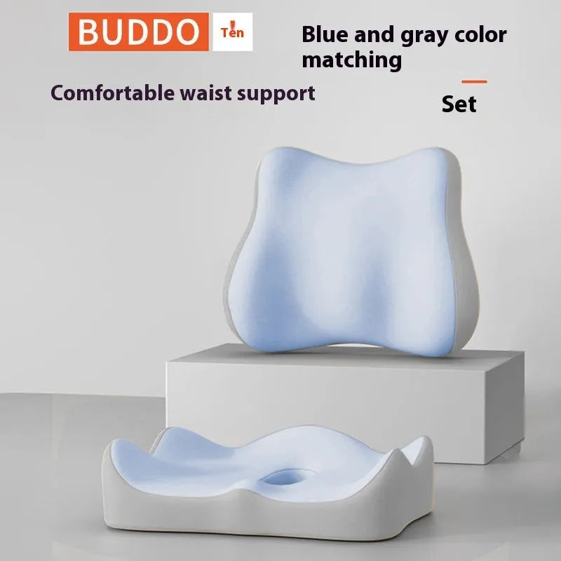Memory foam seat cushion with waist support and tail vertebra decompression in volunteer material