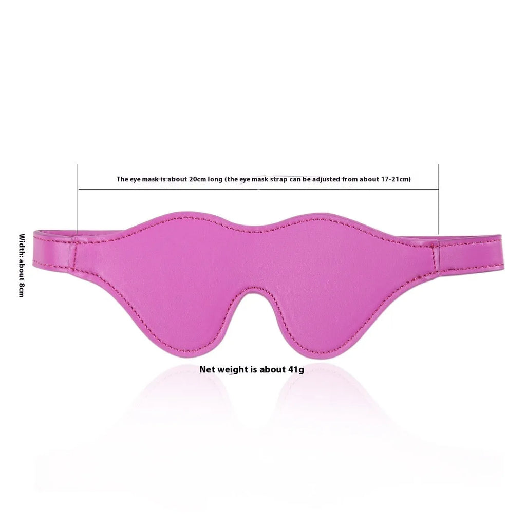 Women's leather eye mask with Velcro strap in black colour showing three-dimensional design