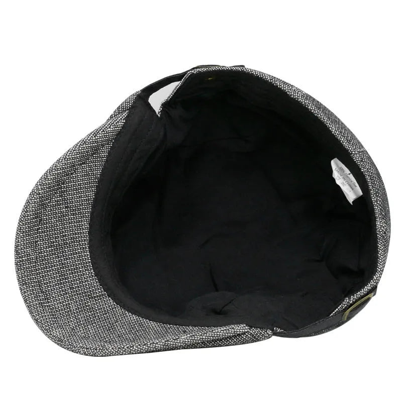 Men's adjustable beret in cotton-linen blend showing dome crown style in solid colour options