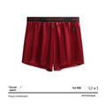 Men's solid colour polyester boxer briefs in black, shown flat, with mid waist design.