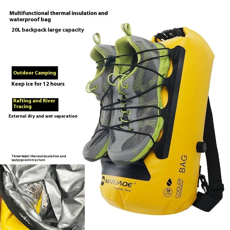Yellow and black 20-litre PVC waterproof dry bag backpack for outdoor water sports
