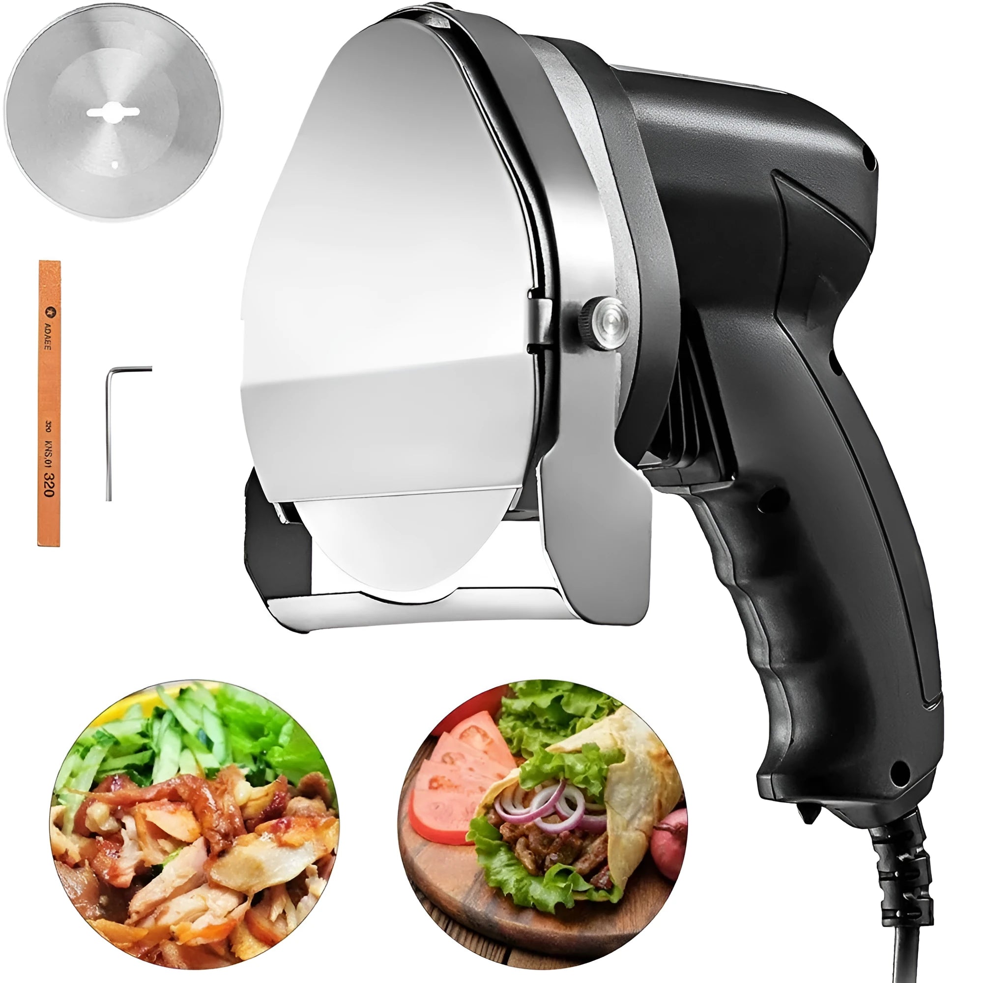 Black KS-100E electric meat cleaver with EU plug for barbecue preparation.