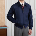 Men's suede bomber jacket with turn-down collar and zip front in apricot colour, long sleeves
