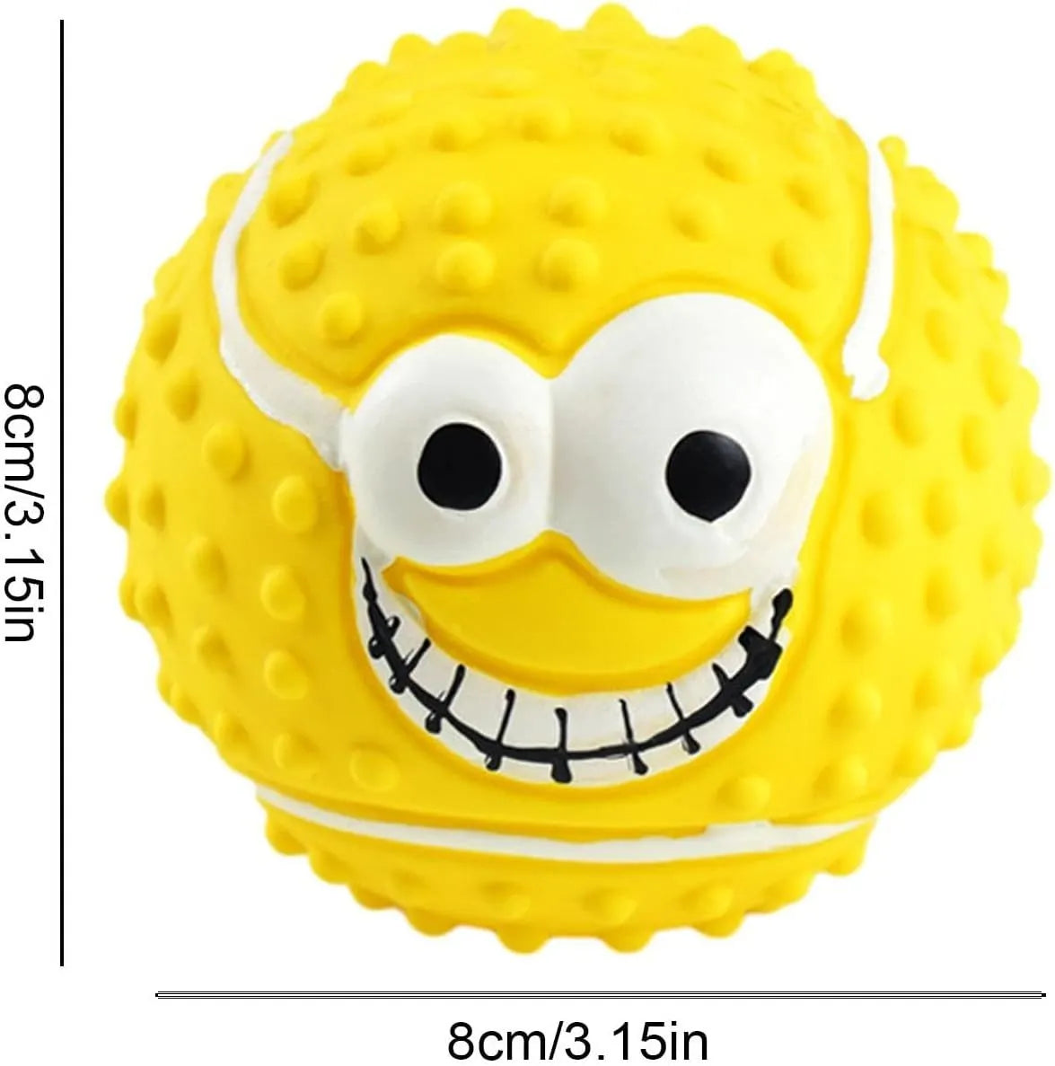 Green latex dog ball with smile face design, suitable for small and medium pets