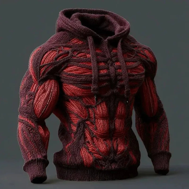 Simple digital print long sleeve men's hooded sweatshirt in Gray, pullover style, front view