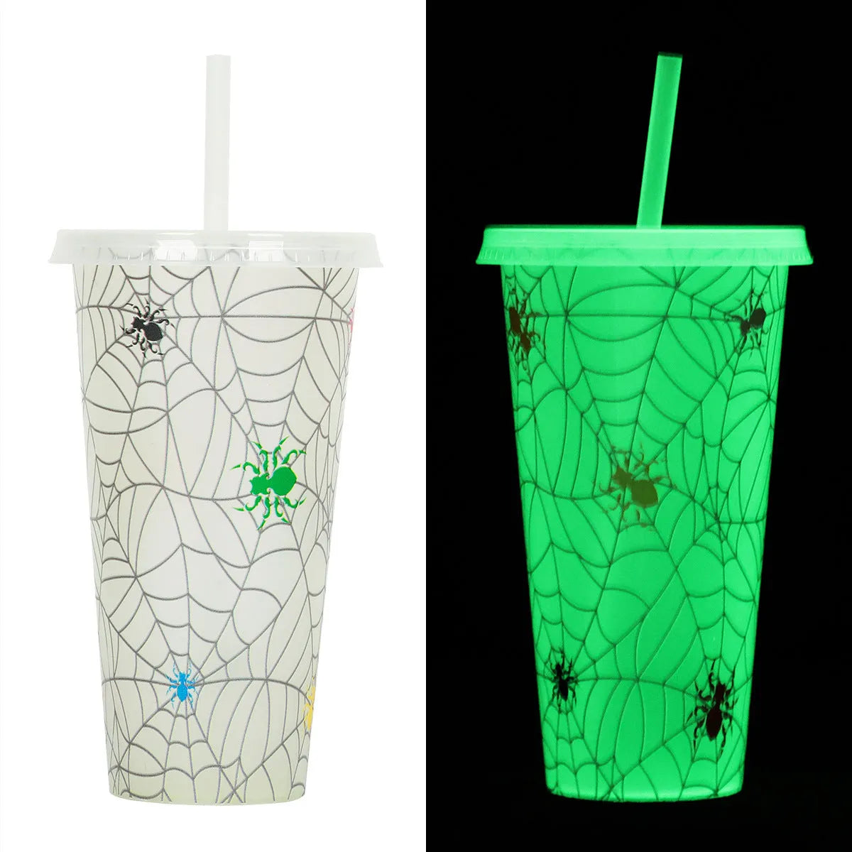 Halloween luminous plastic straw cup with 720ml capacity in cylindrical design