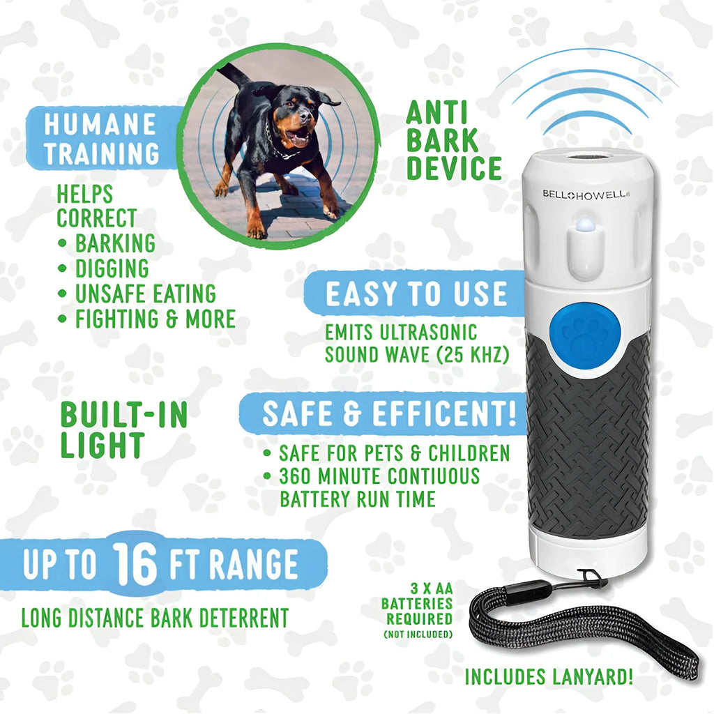 White handheld ultrasonic dog trainer device for bark control and behaviour training