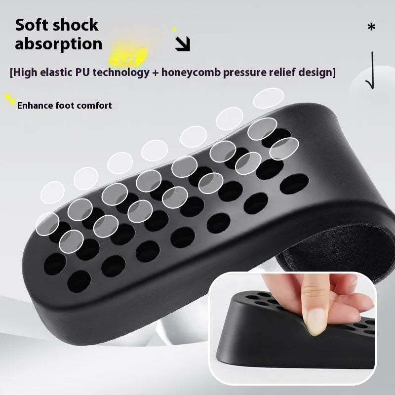 Invisible black PVC height increasing insole for men with 4cm lift, placed inside a shoe