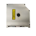 Silver MacBook Pro 13 laptop optical drive with SATA connector showing 128x128x9.5mm dimensions