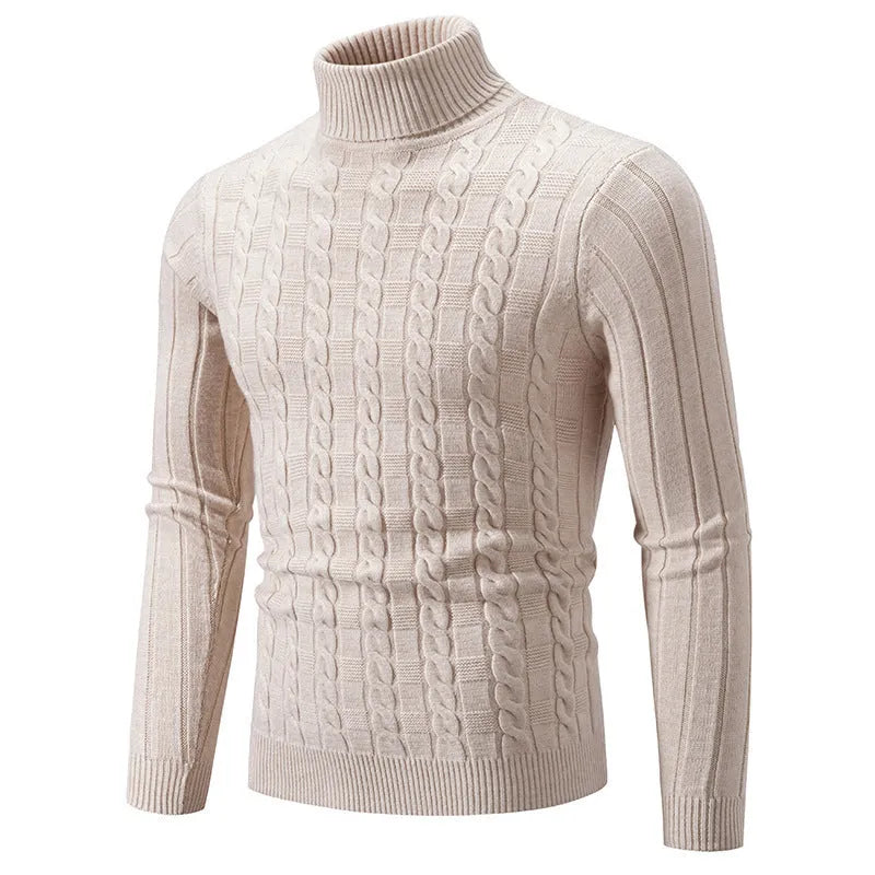 Men's slim fit chenille turtleneck pullover in neutral colours