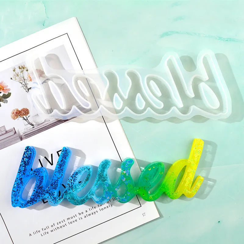 Silicone epoxy mould with raised English letter patterns for resin jewellery making