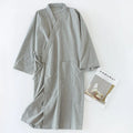 Men's woven cotton grey gauze mid-length nightgown home bathrobe summer lounging wear
