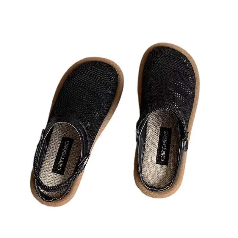 Milky white slip-on shoes with a hollow patterned linen upper and mesh lining, shown on a foot.