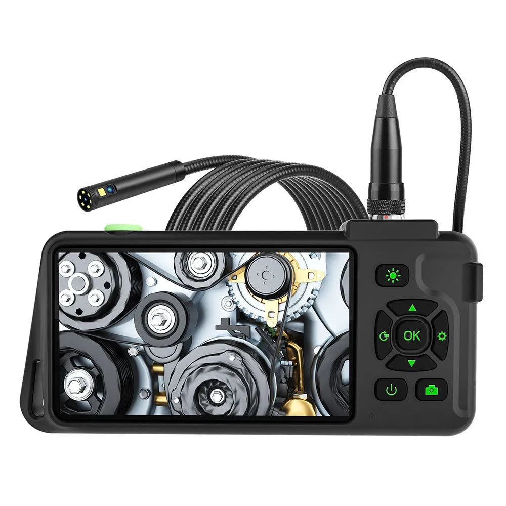 Handheld industrial endoscope with 4.5-inch screen and flexible cable for automotive inspection