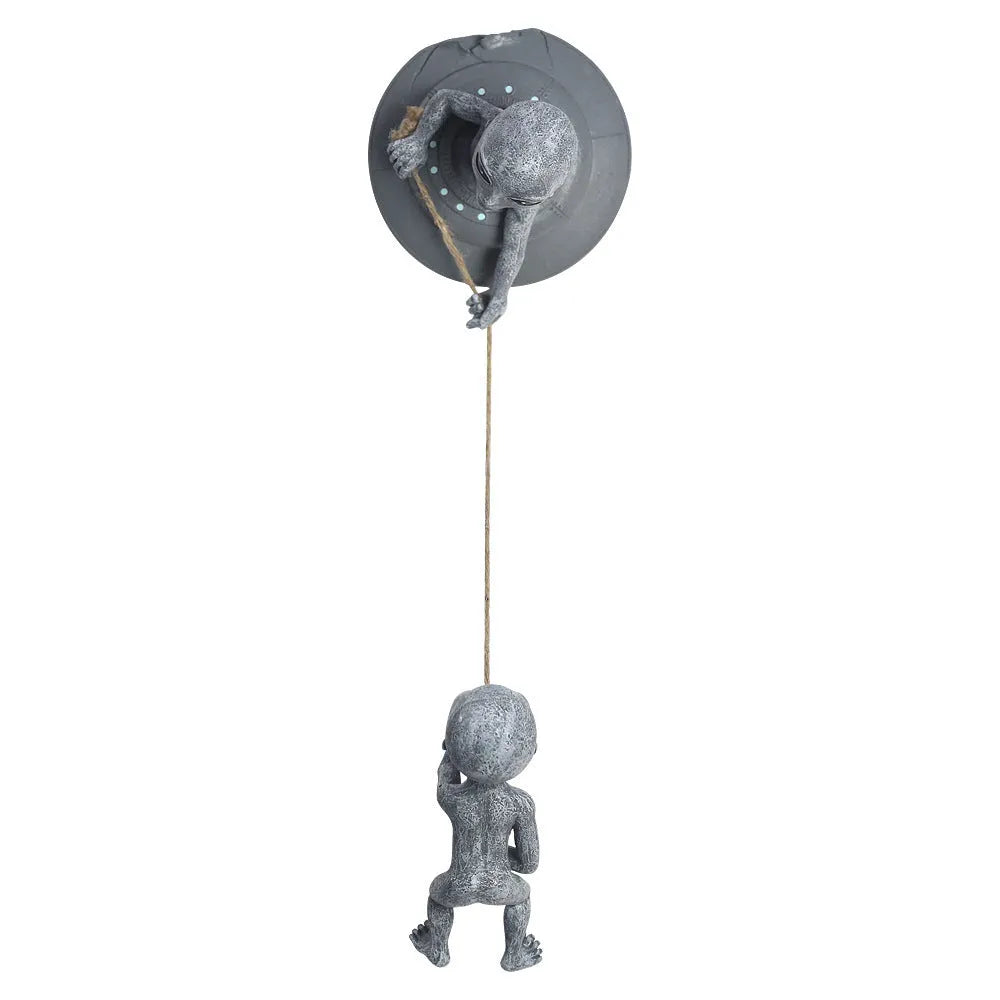 Grey resin alien tree pendant sculpture with hand-carved detail for courtyard decoration