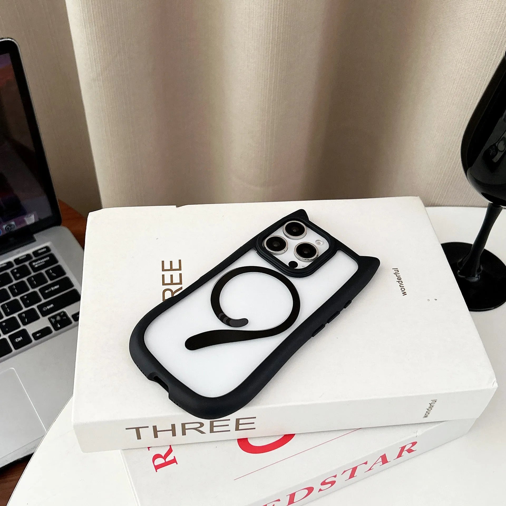 Transparent acrylic and TPU iPhone 17 phone case with magnetic suction in black, blue, grey, and pink colour options.