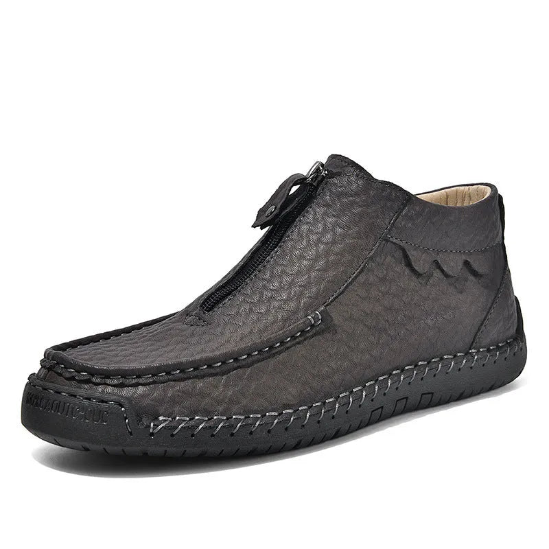 Men's black slip-on loafers with round toe and rubber sole shown in size 45