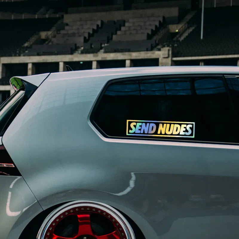 20cm by 5cm reflective automotive sticker in black, white reflective, and multicolour laser patterns.