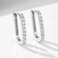 S925 sterling silver oval zircon ear clip earrings in geometric design with quadrilateral elements