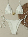 Women's pure colour nylon bikini set in milky white, briefs style, sizes S M L