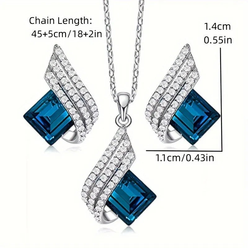 Women's alloy necklace and earring set with glass pendant in European style