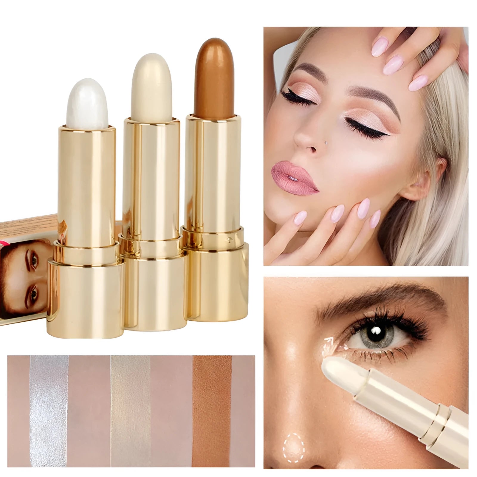 Three-dimensional makeup contour stick highlighter in Ivory White with creamy formula for face shaping