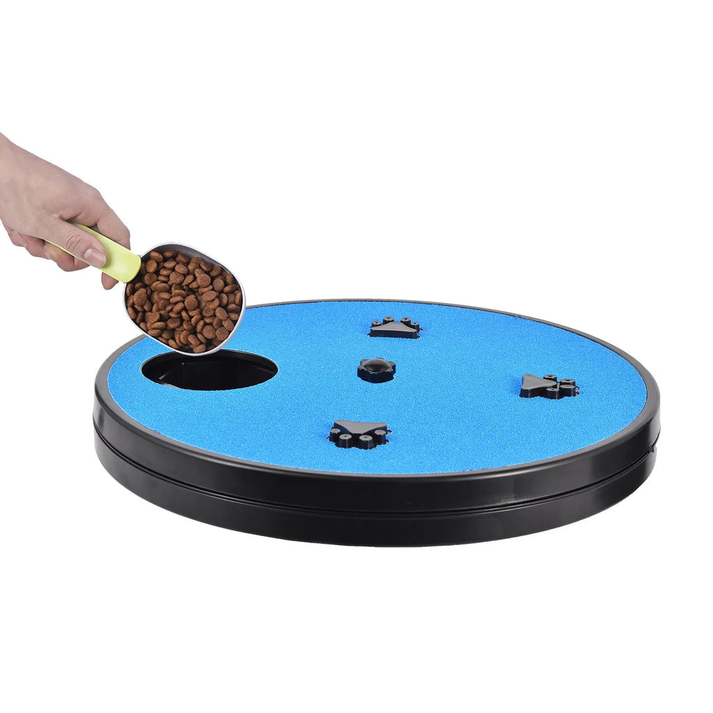 Rotatable dog nail file board with slow feeder compartments and suction cup base in choice of colours